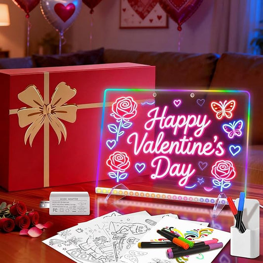 Led Drawing Board for Kids with 8 Colors 6 Modes -13.7"X10" Led Note Board with Colors, Acrylic Dry Erase Board Includes Adapter, 7 Markers, Tracing Paper, Gift for Kids/Girls/Teens/Teen