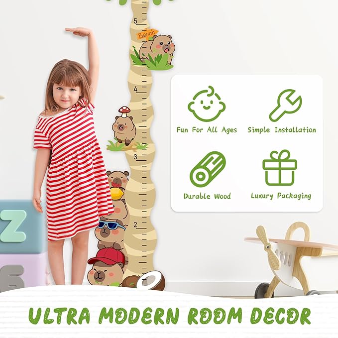 Personalized Name Wooden Growth Chart for Kids – Cute Capybara Height Chart for Kids, Kids Measuring Ruler for Nursery, Bedroom, Playroom, for Baby Shower, Holiday Gift