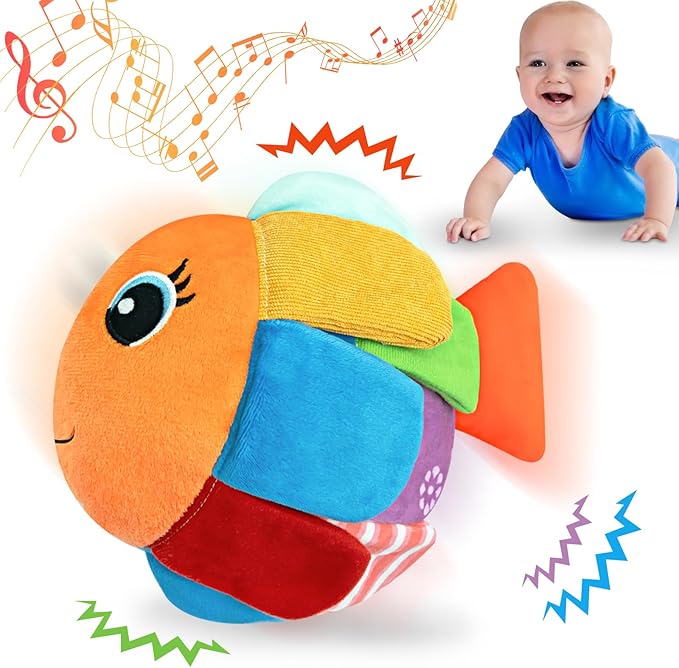 Crawling Baby Music Toys 6+ 12-18 Months - Dancing Walking Moving Bouncing Learning Fish Tummy Time Toy Sensory Toddler Toys for 1-3 Year Old Christmas Birthday Gifts Stocking Stuffers