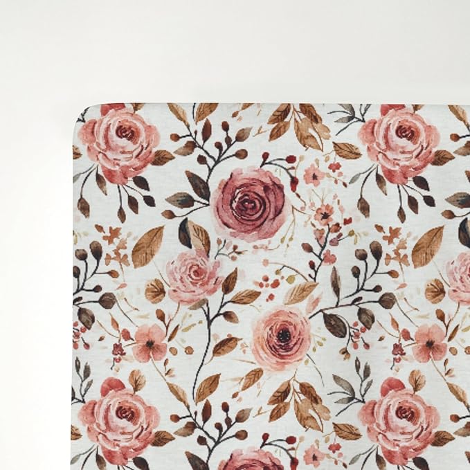 Boho Floral Print Baby Crib Sheets for Boy Girl 52x28Inch Neutral Flowers Soft Stnug Fitted Crib Mattress Cover Wildflower Garden Spring Summer Nursery Baby Sheet for Crib and Toddler Bed Mattresses