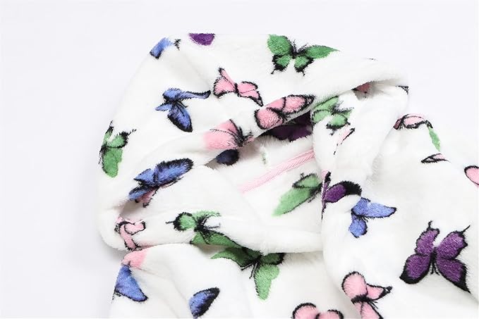 Umeyda Girls Fleece Hooded Robes, Warm Printed Bath Robe for Kids Soft Fuzzy Bathrobe for Gifts