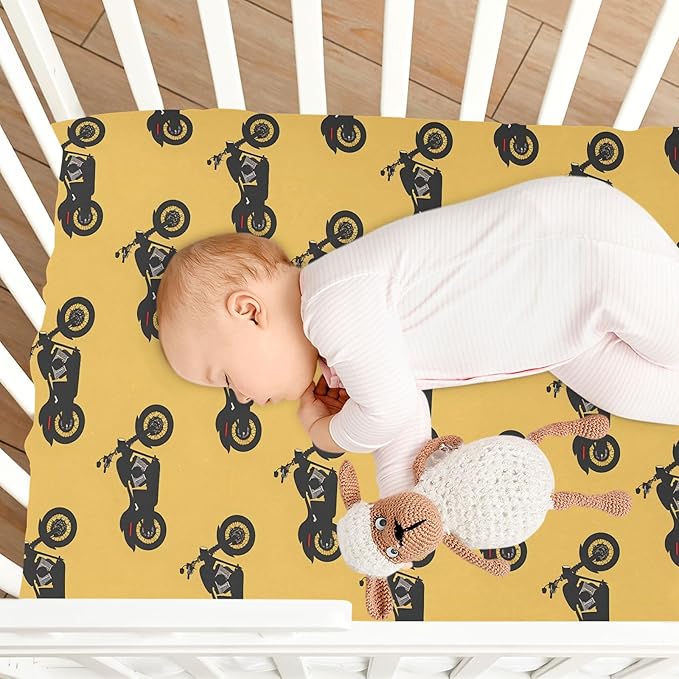Baby Crib Sheets Fitted Crib Sheet Standard Crib and Toddler Mattress for Boys Girls 39 * 27in Pink Starfish Shell Pattern (Motorcycle Silhouettes On Yellow, Medium)