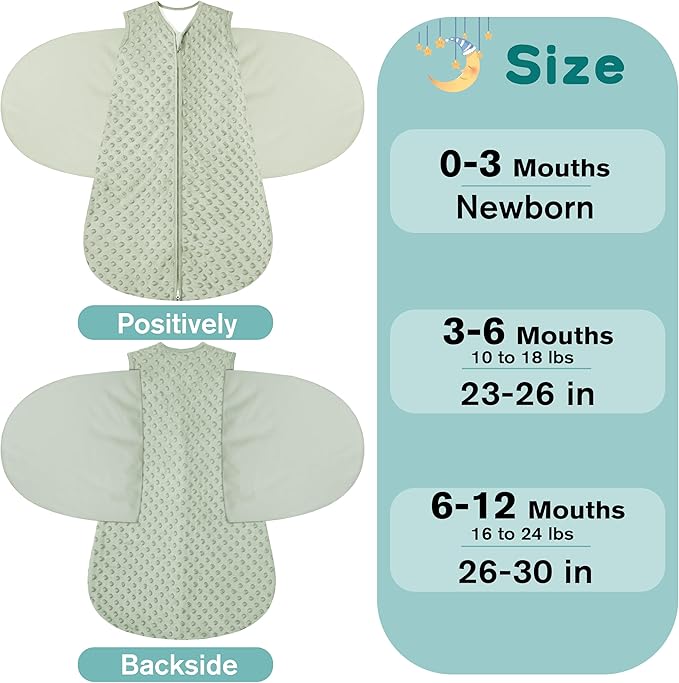 Newborn Sleep Sack Baby Swaddle,0-12 Months,3-Way Adjustable Wearable Blanket,Swaddling Sleeping Bag (Beige & Grass green, 0-3 Months)