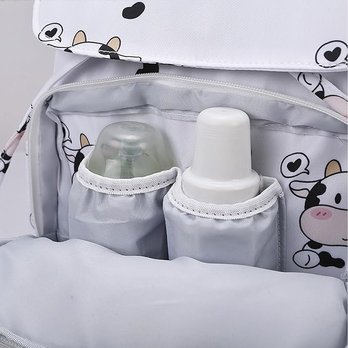 Multi Compartment Diaper Bag with Stylish Print Design Waterproof Oxford Fabric Backpack for Moms Travel Outdoor