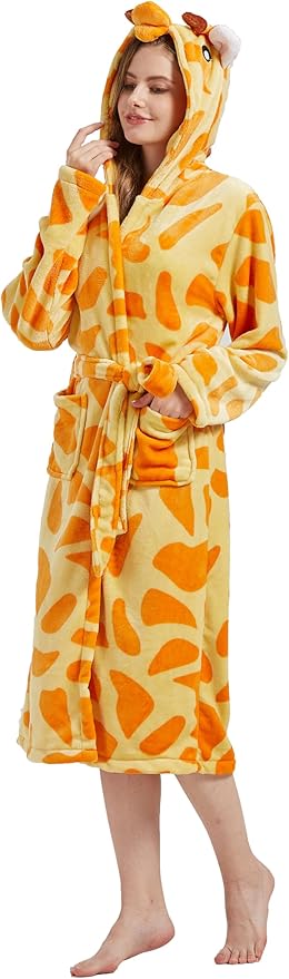 CuteOn Bathrobe for Women Soft Fleece Hooded Plush Loungewear