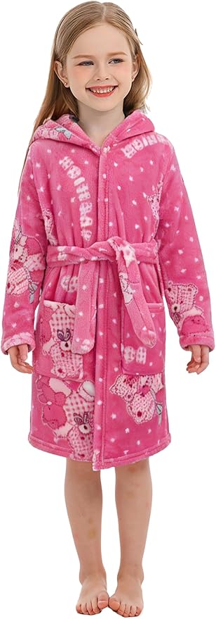 Toddler Robes Cute Pattern Bathrobe Unisex Kids Robe Baby Flannel Hoodie Pajamas Sleepwear