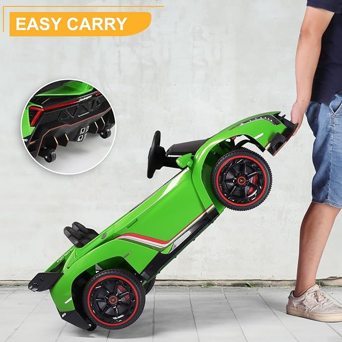 Winado 12V Ride on Car, Electric Vehicle Licensed Lamborghini Veneno for Kids, Battery Powered Car Toy w/Parent Control, Hydraulic Doors, 3 Speeds, LED Headlights, Horn, Engine Sounds - Green