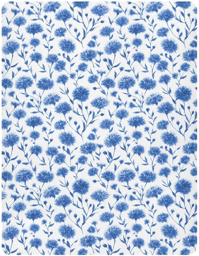 Ink Blue Cornflower Crib Sheets Standard Crib Toddler Mattresses Cover Fitted Baby Bed Sheet Breathable Crib Mattress Sheet for Girls Boys 52" x 28"x5''
