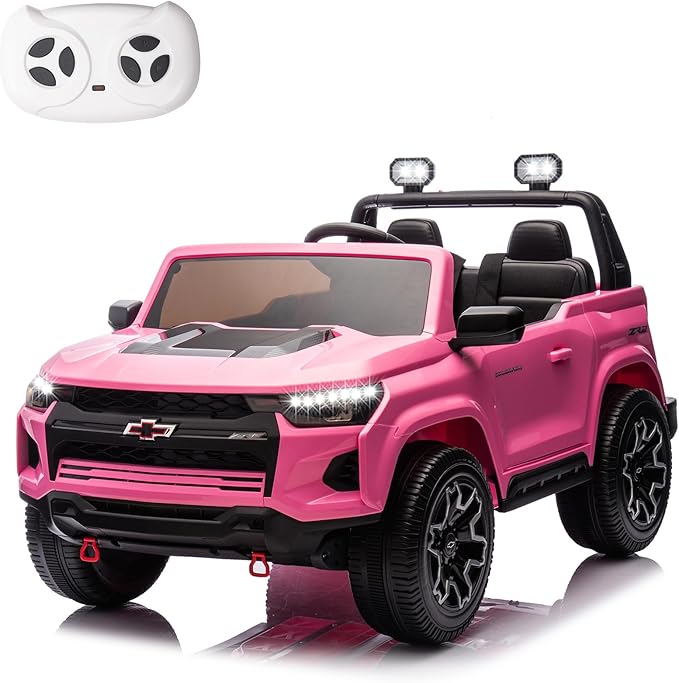 POSTACK 24 Volt Ride on Toy with Parental Remote, 4WD Battery Powered Electric Power 4 Wheels for Toddlers, Kids Ride on UTV Truck Kids Cars to Drive with Bluetooth LED Lights, Pink