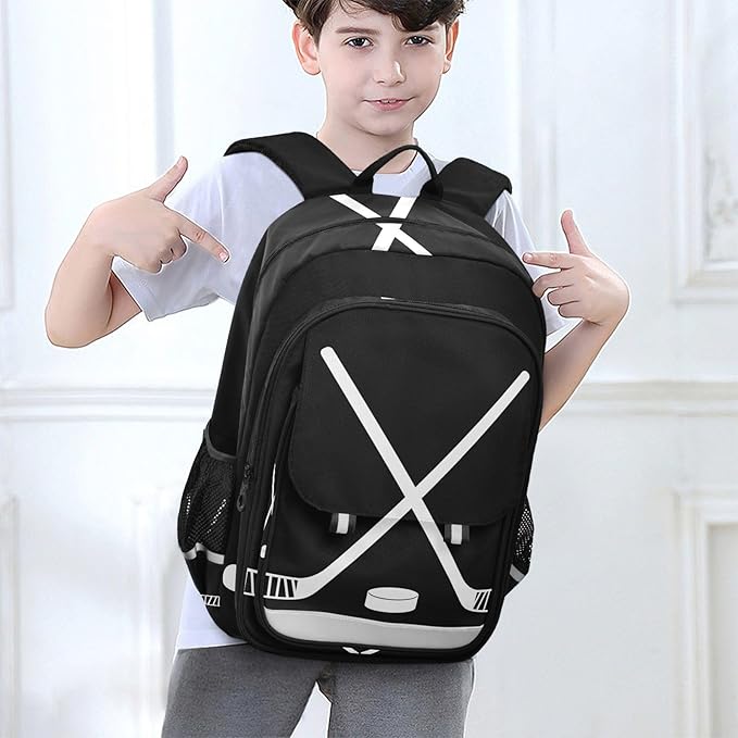 Jucciaco Sport Hockey Stick School Backpack Laptop Travel Daypack for Kids Girls Boys, Personalized Computer Notebooks Bookbag with Adjustable Padded Straps