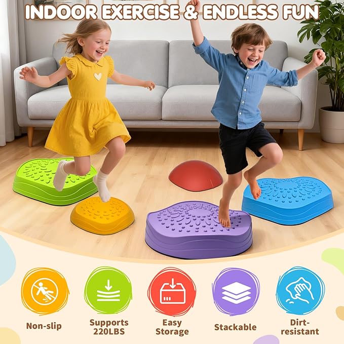 OZMI Stepping Stones for Kids Toddlers, Non-Slip Balance Stepping Stones with Storage Bag, Indoor Outdoor Sensory Play Toys for 3 4 5 6 7 8 9 10 11 12 Year Old Kid Toddler Boy Girls