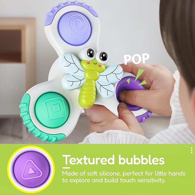 ALASOU 3PCS Pop Suction Cup Spinner Toys for 1 Year Old Boy Girl|Novelty Spinning Tops Toddler Stocking Stuffers|Baby Bath Toy for Kids Ages 1-3|1 Year Old Boy Christmas Birthday Gift for Infant