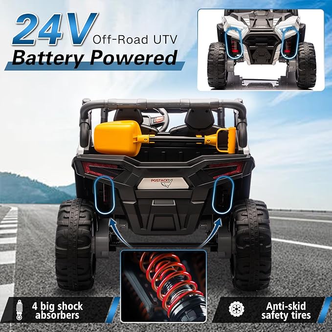 24V Car for Kids, 4WD Ride on Electric Cars, 4x4 Battery Powered Electric UTV for Boys Girls, 3 Speeds Off Road Truck with Bluetooth (White)