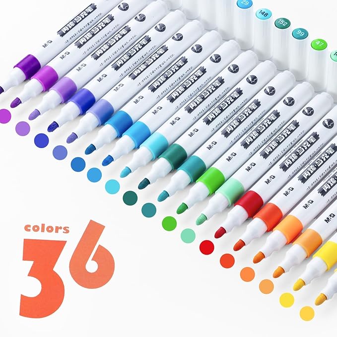 M&G 36 Colors Acrylic Paint Markers Stocking Stuffers, Christmas Gifts for artists, Paint Pens for Rock Painting, Stone, Wood, Calligraphy, Canvas, Ceramic, Metal, Glass, DIY Crafts