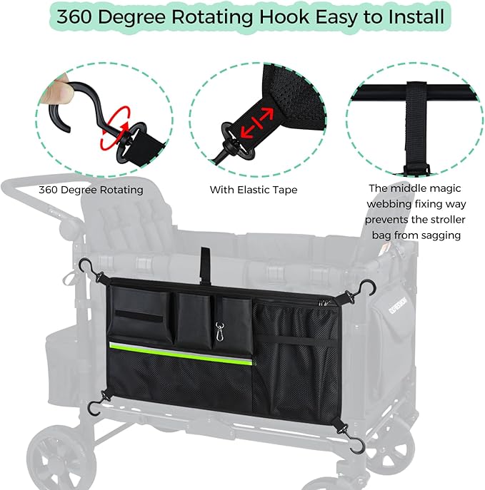 Stroller Wagon Cargo Net,Double-Layer Side Pockets Attachment for WONDERFOLD,Foldable Mesh Sorting Organizer Bag with Extra Storage Space