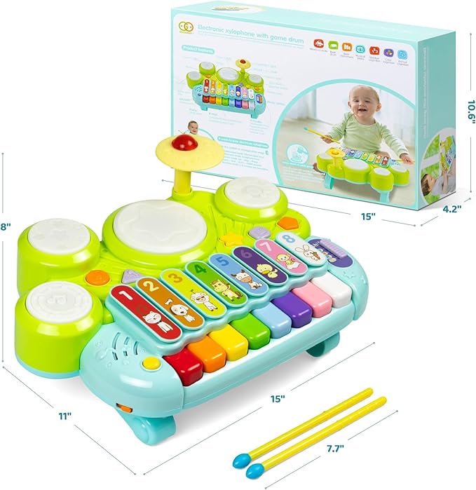 Marstone Toys for 1 Year Old Boy and Girl Gifts: Baby Musical Toys for Toddler 1-3, Piano Drum Set for Baby 6-12, 12-18 Months, Educational Learning Birthday Gift for Kids Age 0-2