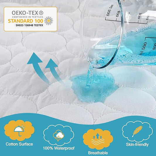 Bamuho Cotton Crib Mattress Protector, Waterproof Toddler Baby Mattress Pad Cover for Standard Crib Mattress, Duck Egg Pattern Quilted - 2 Pack 52" × 28"