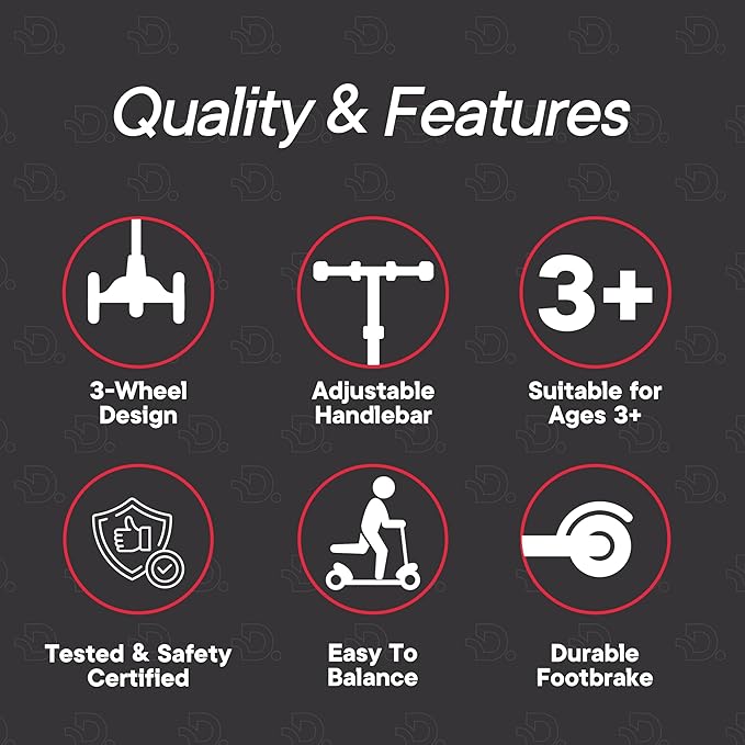 Black and Red 3 Wheel Scooter with Seat for Kids, Light-Up Wheels, Adjustable Lean to Steer Handlebar and Seat, Smooth Wheels, Wide No-Slip Deck, Rear Foot Brake, Toddler Outdoor Toys for Ages 2+