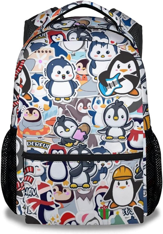 COOPASIA Cute Penguin Backpack, 16 Inch Animal Theme Bookbag with Adjustable Straps, Durable, Lightweight, Large Capacity, School Backpack for Kids Girls Boys