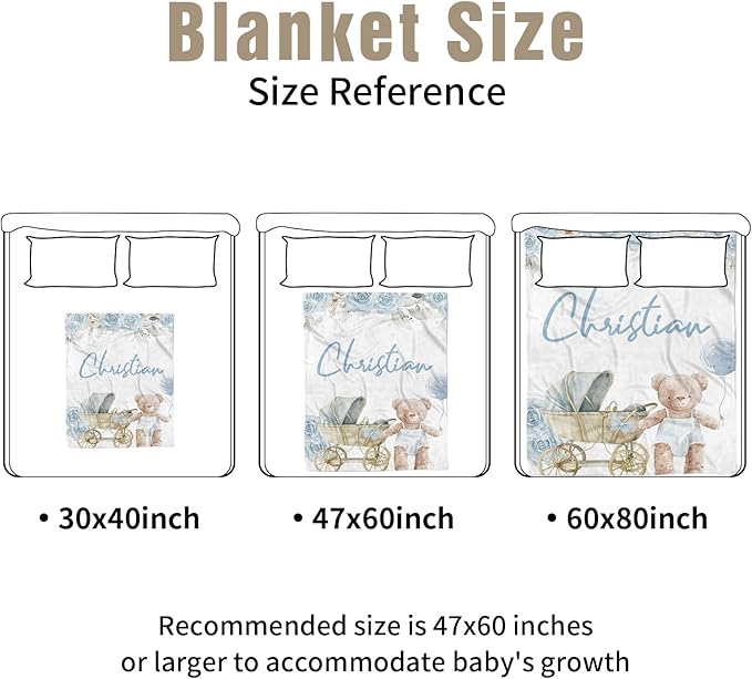 Personalized Baby Crib Bedding Set, Custom Name Bear Doll Design Baby Bedding 2-Pcs Set - Soft Double Layer Dotted Blanket and Fitted Sheet, Nursery Bedding for Newborn Boys Girls, Perfect Shower Gift