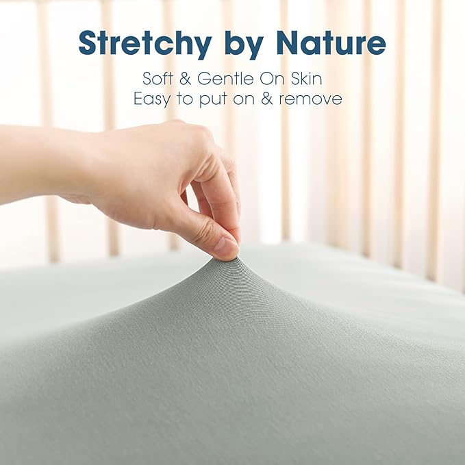 GRSSDER Jersey Crib Sheets for Boys and Girls, Stretchy Ultra Soft Crib Fitted Sheets Set 2 Pack, Universal Fit All Standard Crib Mattress Pads Safe and Snug, Natural White/Gray