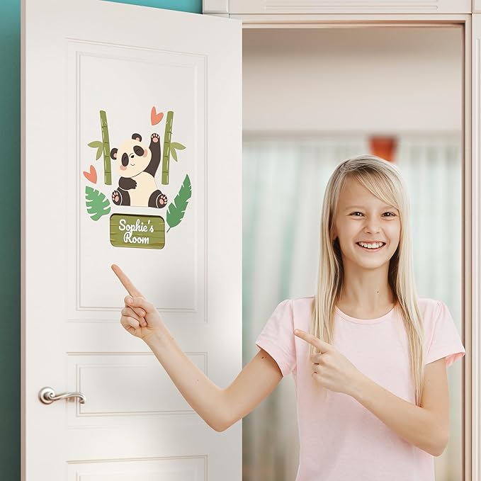 EGD Custom Panda Door Decal with Name | Door Decals for Bedroom or Nursery | Personalized Vinyl Wall Decal for Kids Room | Cute Panda Wall Stickers for Kids (F. Panda)