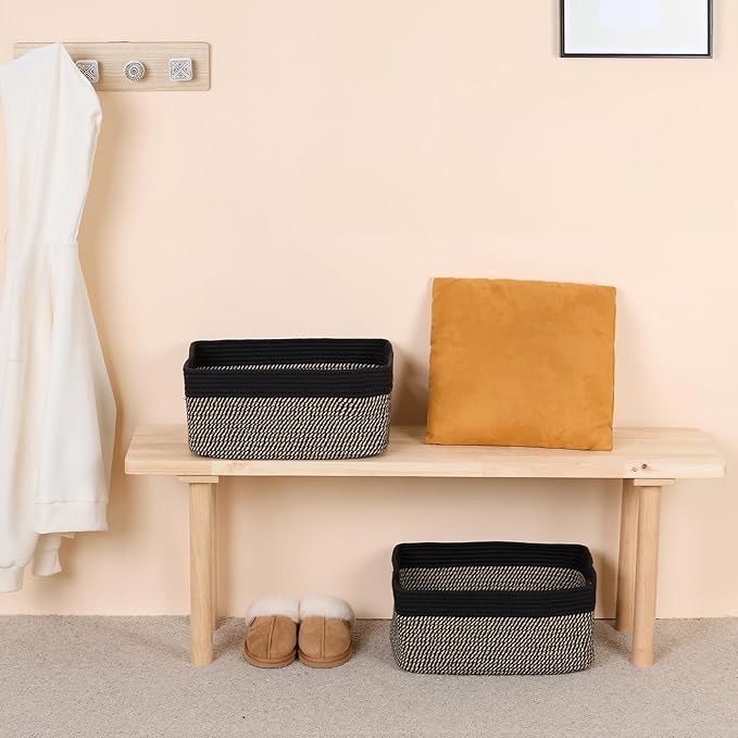 MiniArk Large Storage Baskets for Organizing, Closet Shelf Baskets for Clothes Blanket Towels, Baby Nursery, Toy Bins Box, Woven Rope Baskets, 17 x 13 x 7.5”, 4 Packs Woven Brown