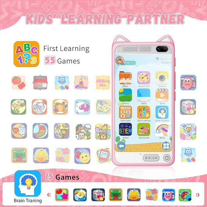 Kids Smart Phone for Girls, 3.97" Touchscreen Kids Phone Toys for 3-12 Birthday, Dual Camera, Built-in 8G SD Card Cell Phone for Boys Girls Toys(Pink)