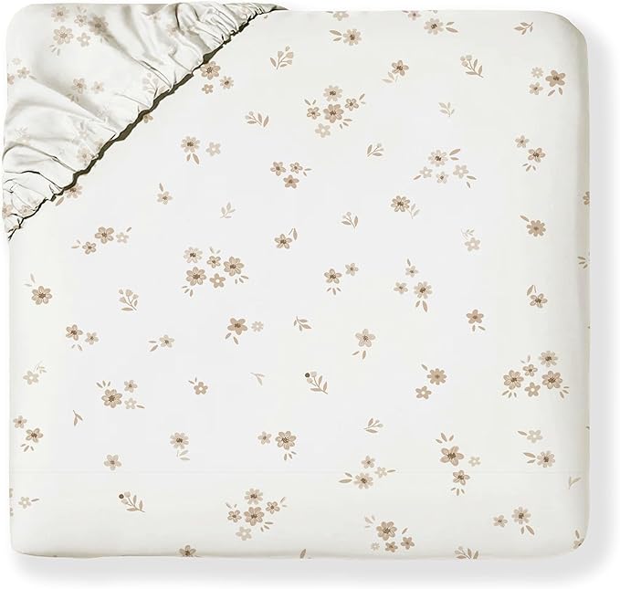MakeMake Organics Organic Full Fitted Sheet Set GOTS Certified Organic Cotton Fitted Sheet with Pillowcase Ultra Soft Non Toxic Breathable Ditsy Flowers Modern Girls Room (Full, Bloom)
