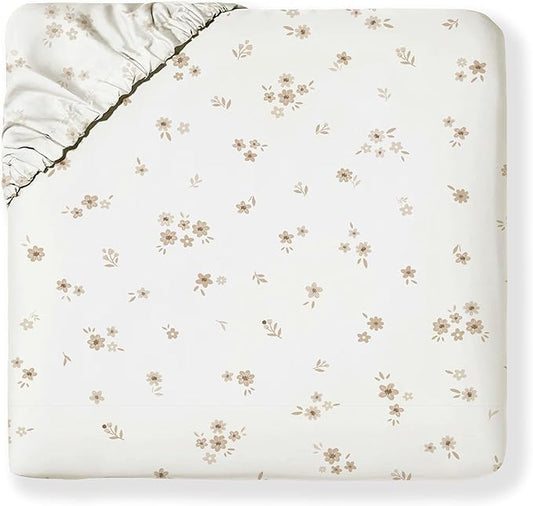 MakeMake Organics Organic Twin Fitted Sheet Set GOTS Certified Organic Cotton Fitted Sheet with 1 Pillowcase Ultra Soft Non Toxic Breathable Hypoallergenic (40"X76", Bloom)