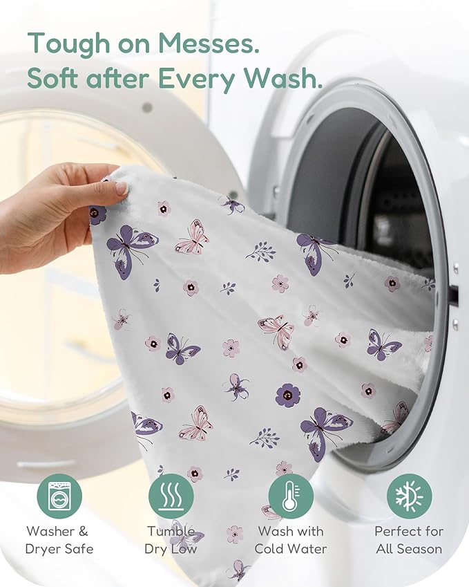 Baby Crib Sheets Boy Girl for Standard Crib Mattress - Soft Purple+Butterflies, Comfortable and Safe, Fits 28''x52''x9'' Deep Pocket