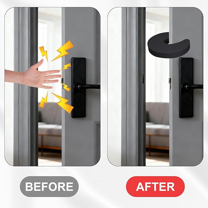 Door Pinch Guard, 4 Pack Door Slam Stopper Door Finger Pinch Guard Soft Thick Foam Door Stopper, Prevent Finger Pinch Injuries, Slamming Doors, Keep Pets from Getting Locked in (Black)