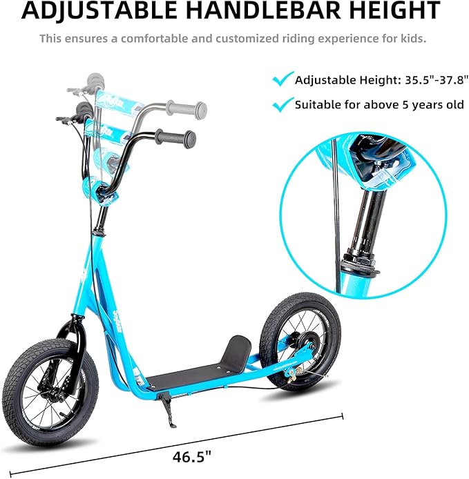 JOYSTAR Kick Scooter for Ages 5-9 Years Old Boys Girls, 12 Inch Big Wheels Scooters for Kids, Teens and Adults, Rear Brake and Adjustable Handlebar, Kids Scooter