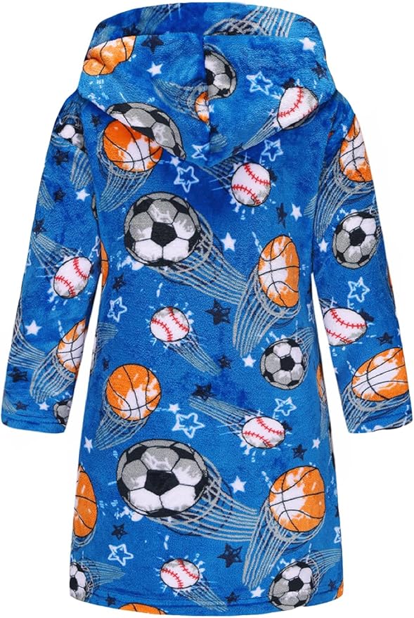 Boys Girls Robe Kids Flannel Hooded Bathrobe Sleepwear Pajamas Toddler Soft Plush Robes for Girls 2-16 Years