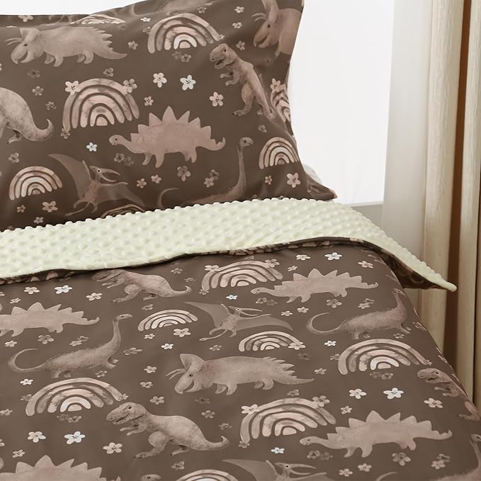 4 Piece Toddler Bedding Set for Boys,Soft Crib Bed Sheets Set in a Bag Including Comforter, Flat Sheet, Fitted Sheet and Pillowcase(Dinosaur)