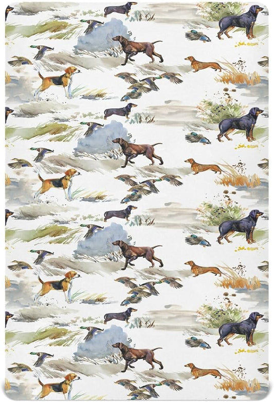Fitted Crib Sheets for Baby Boys or Girls Soft Breathable Baby Play Yard Sheet for Standard Size Crib Mattress 39x27in Hunting Dogs and Ducks