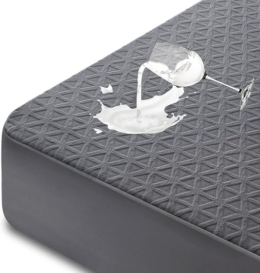 Premium Waterproof Mattress Protector King Size, Breathable Bed Cover 3D Air Fabric Cooling Mattress Pad Cover Smooth Soft Noiseless Washable, 8''-21'' Deep Pocket (Gray)