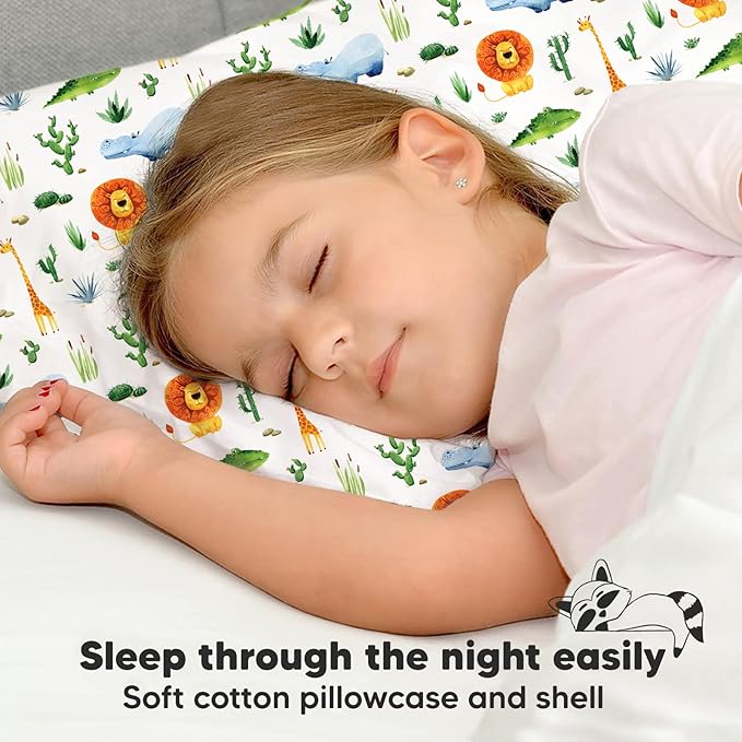 Toddler Pillow with Pillowcase - 13x18 My Little Dreamy Kids Travel Bed Pillows for Sleeping, Organic Cotton Small Pillowcase, Soft & Breathable, Machine Washable, Toddlers 2-5 years old (Zoo)