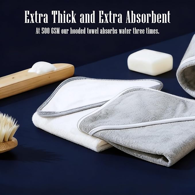 2 Pack Baby Bath Towel - Rayon Made from Bamboo - Ultra Soft Hooded Towels for Babies,Toddler,Infant - Newborn Essential -Perfect Baby Registry Gifts, 37.5x37.5 in - Grey and White