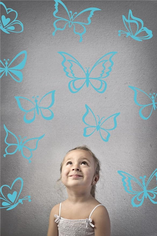 The Decal Guru Butterfly Wall Art Vinyl Stickers DIY Nursery or Girls Room Decor Peel and Stick Butterflies Decals (Geyser Blue, 55x58 inches)