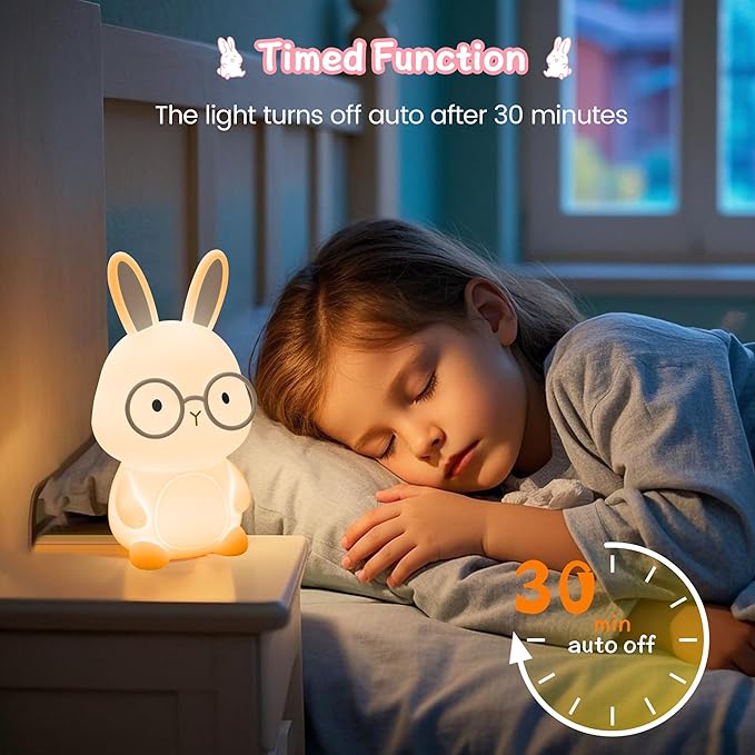FAMIDUO Bunny Night Light, Rabbit Lamp for Kids, Rechargeable LED Nightlight for Easter Gift,Silicone Bedside Lamp with Touch Color Changing,3 Levels Dimmable/Timmer Nursery Bedroom Light,Room Decor