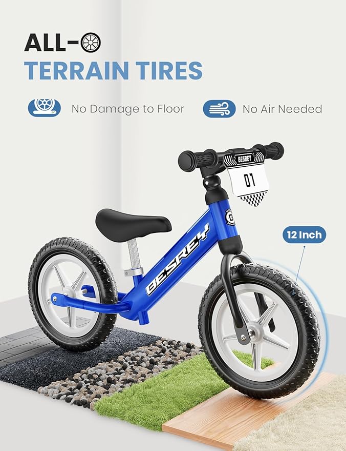 besrey Toddler Balance Bike 2 Year Old: All-Metal Frame & 12" Self-Lighting Wheels, Kids Bike with Adjustable Seat, Custom Plate w/Bonus 4 Sets of Stickers, Gift Bike for Boys Girls 2 3 4 5 Years Old