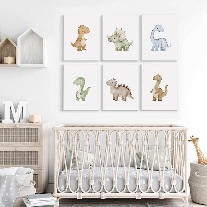 Dinosaur Nursery Wall Art Kids Canvas Poster Boys Room Wall Decor Watercolor Dino Wall Art Toddler Baby Pictures Dinosaur Prints Nursery Artwork for Boys Room Bedroom 12x16x6 Inch Ready to Hang