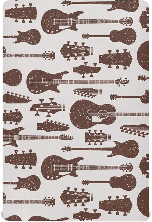 Retro Guitars Crib Sheets Soft Breathable Fitted Baby Crib Sheets Mattress Cover for Girl Boys, 52" x 28" x 9"