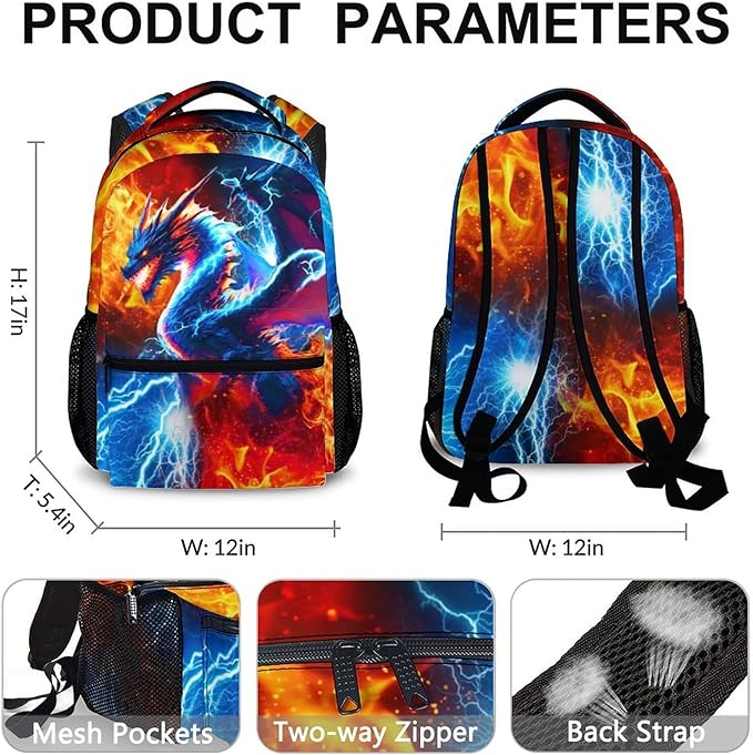 CustomWish Boys Dragon Backpack - School Backpacks for Kids Teens Kindergarten Primary Middle Senior - 17 Inch Cool Lightweight Bookbag for School Travel