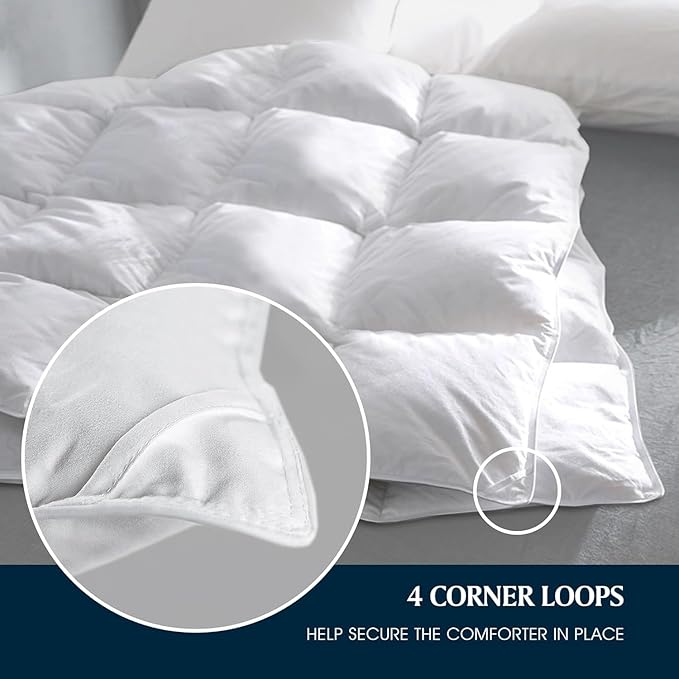 Serta Goose Feather Down Fiber Cotton Comforter Twin Size - 100% Cotton Duvet Insert - Hotel Luxury Hypoallergenic Bedding Comforter Light Warmth 68 x 90 Inch White