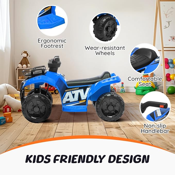 ATV for Kids, 6V Battery Powered Toddler 4 Wheeler w/Music, Light, 1.2mph Max Speed, Kids ATV 4 Wheeler for Toddlers Aged 1.5-3 Years Old, Blue