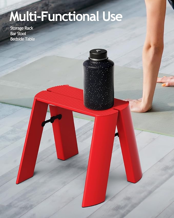 HillhutApex Step Stool, Aluminum Foldable Step Ladder, Lightweight Stable Stool with Non-Slip Pedals, 330lbs Capacity Stylish Ladder for Office,Home,Kitchen -Red