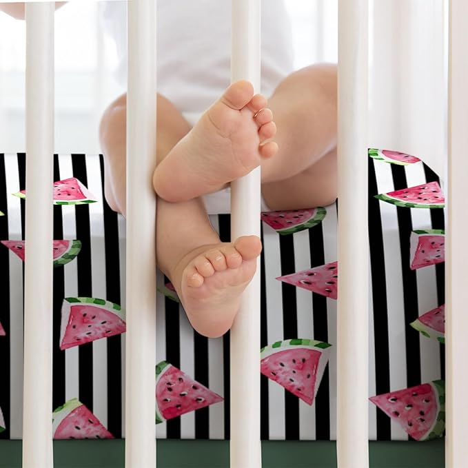 Watercolor Watermelon Dots Baby Crib Sheets 52''x28'' Watermelon Fruits Snug Fitted Crib Mattress Covers for Boy Girl Boho Summer Fruits Soft Baby Nursery Bed Sheet for Standard Crib Toddler Mattress