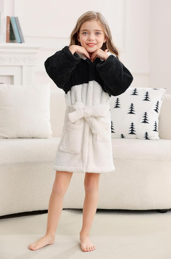 CuteOn Bathrobe for Women Soft Fleece Hooded Plush Loungewear